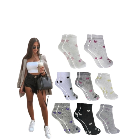 Kit meias femininas 06 pares algodão corações estrelas em relevo casuais respiráveis ​​fofas 36 a 40 em Oferta na Shopee