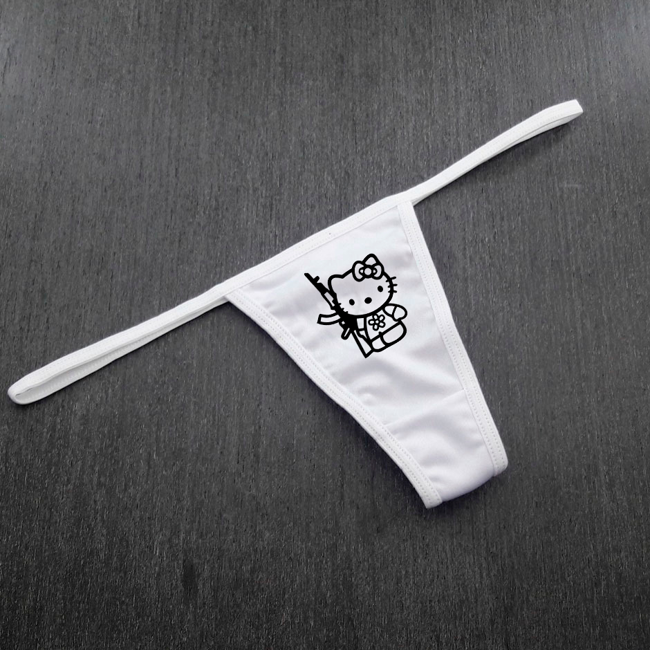 Calcinha Hello Kitty With Gun Fio Dental AK-47 Estampa Sexy Anime Y2k Arma Holding Weapon AK47 Decal em Oferta na Shopee