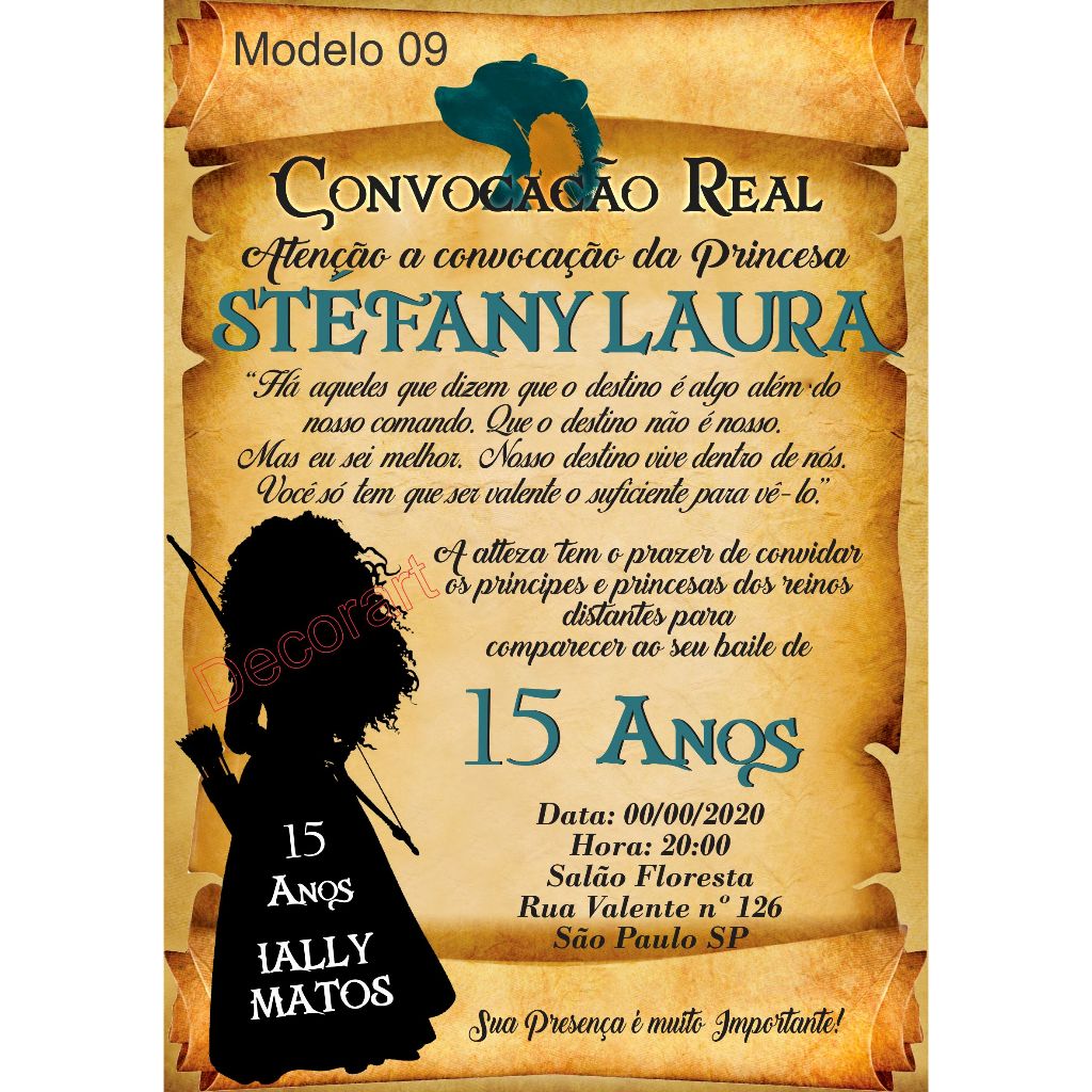 Convite Pergaminho Merida Valente Festa 15 Anos - Convite Debutante Tema Merida + Individuais