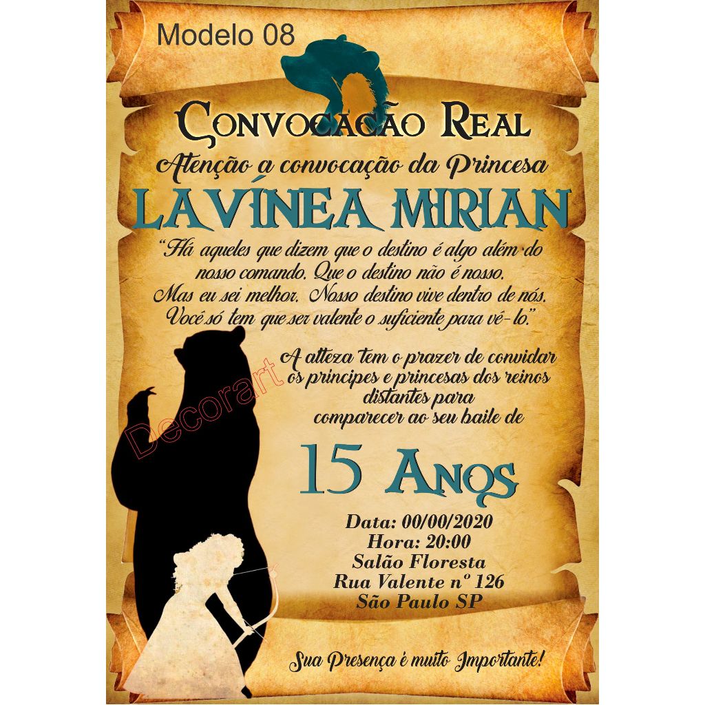 Convite Pergaminho Mérida Valente Aniversário Festa 15 Anos - Convite Merida Valente + Individual