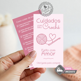 Cartão Cuidados com seu crochê - Tag lavagem da peça em Oferta na Shopee