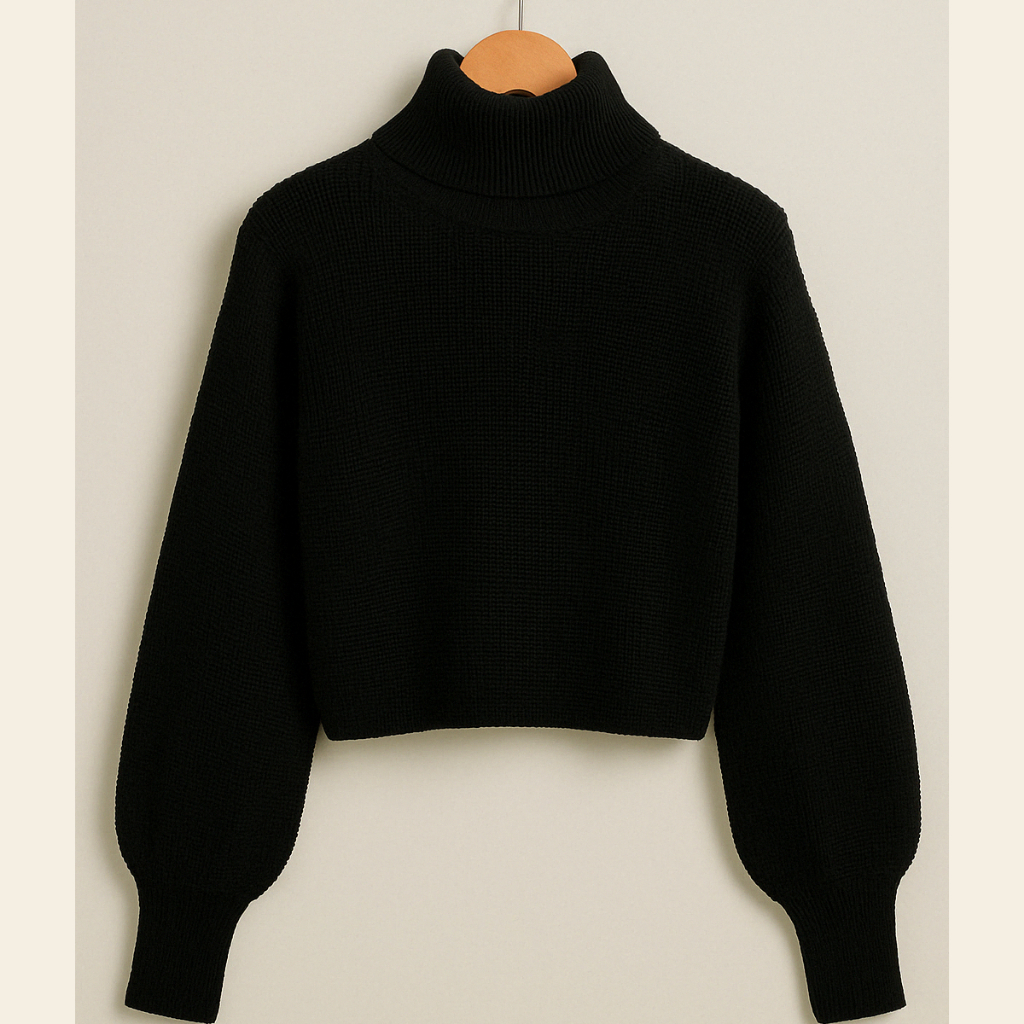 Blusa De Frio Feminina Tricô Suéter Cacharrel Cropped Gola Alta Tricot Ombro Caído Inverno