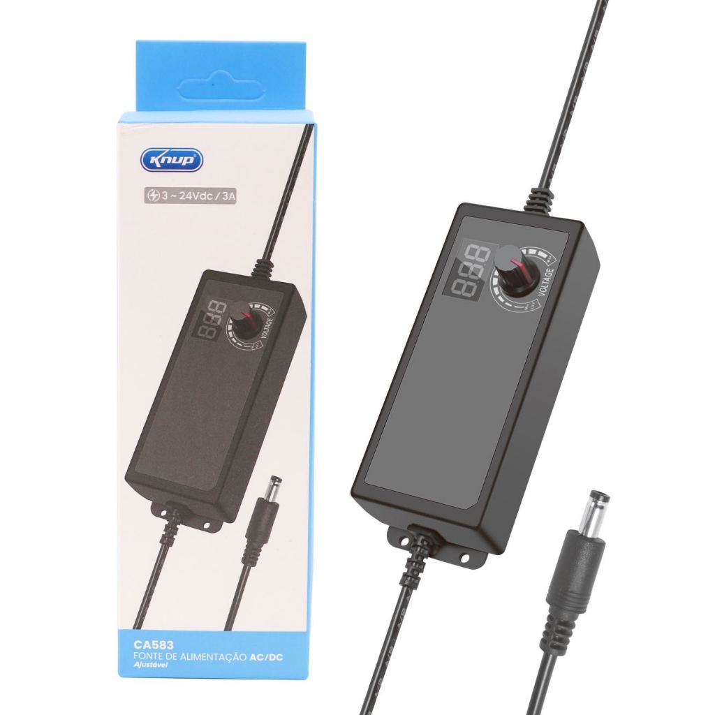 Fonte de alimentação Ajustável 3V a 24V 3A bivolt Blindada Com Display Knup KP-CA583