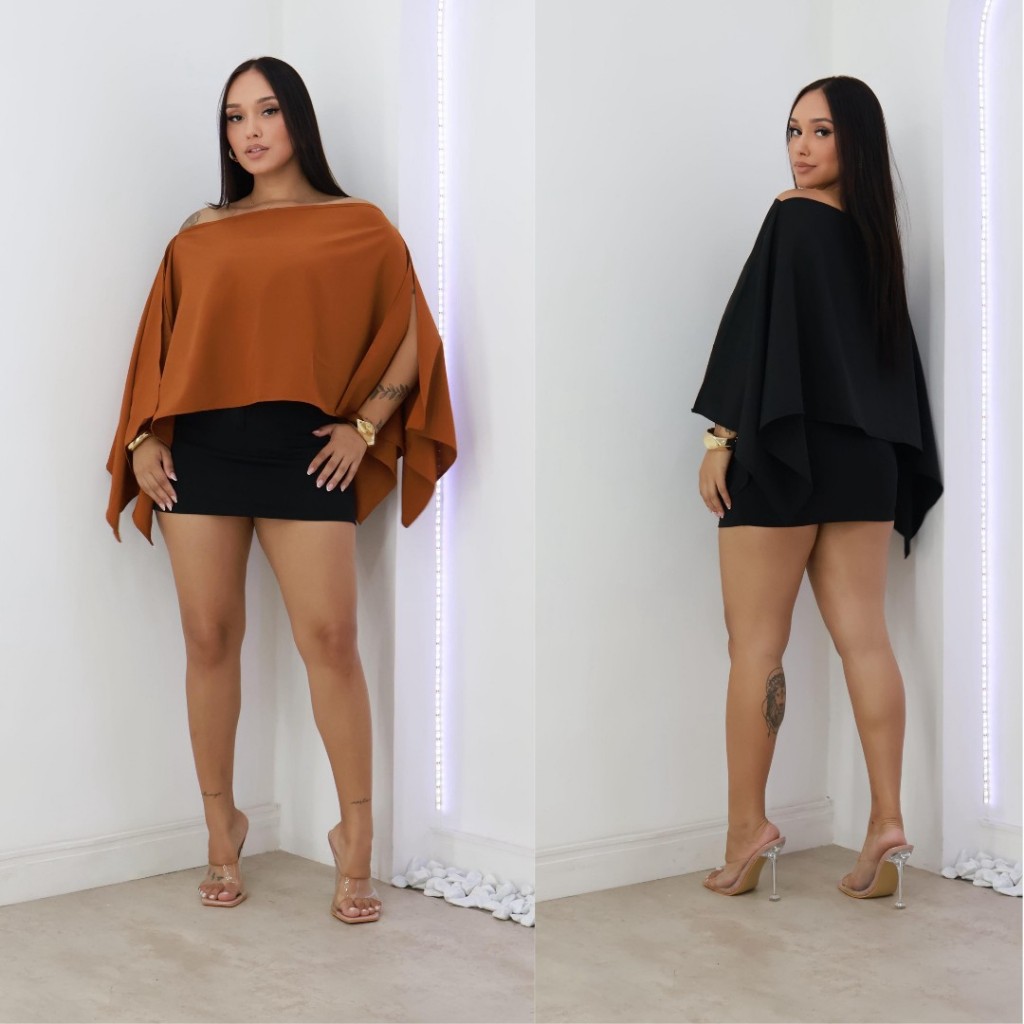 BLUSA CAPA BOHO FEMININA ACOMPANHA TOP ESTILOSA VARIAS FORMAS DE USAR MODA INFLUENCER em Oferta na Shopee