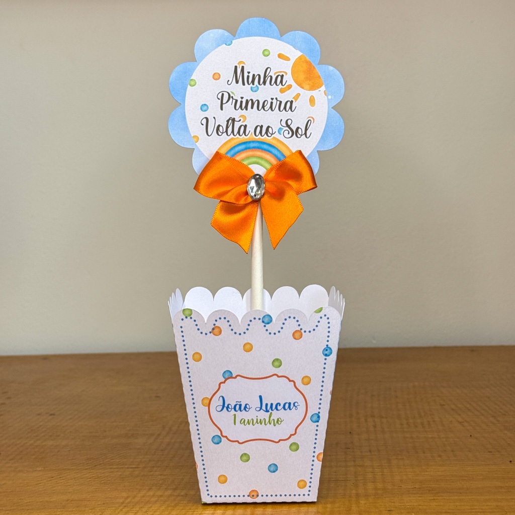 Kit de Centro de mesa 356 Sorrisos Volta ao Sol Personalizado | Arranjo Cachepô Lembrancinha Festa
