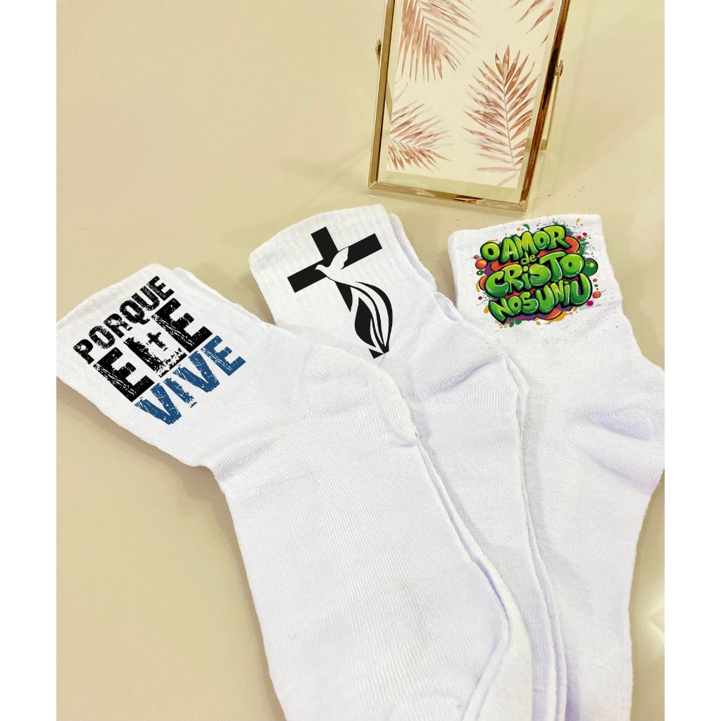 Meia Frases Cristã Personalizada Kit 03 Pares de Meias — imagem 2 de 2