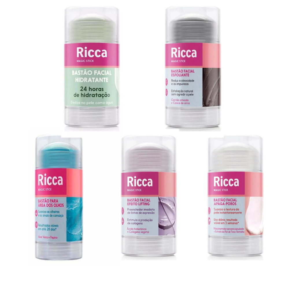 Kit Bastão Ricca Hidratante Lifting Esfoliante Apaga Poros Area Olhos Protetor Solar
