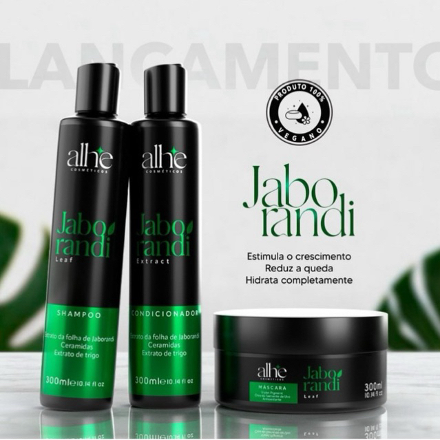 shampoo condiconador máscara capilar jaborandi 300 ml reduz queda cabelo alhe