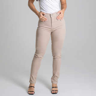 Calça Jeans Feminina Sawary Original Skinny Lycra Elastano Bege Moda Feminina Roupas Femininas
