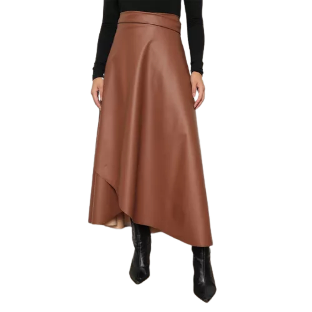 Saia Longa Envelope Couro Fake Cintura Alta em Oferta na Shopee