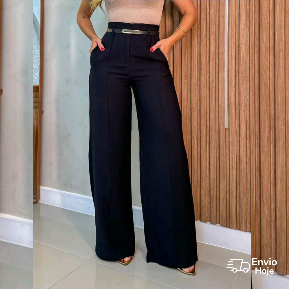Calça Social Feminina Pantalona Alfaiataria Com Cinto Lançamento Moda Luxo Elegancia Socia...