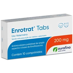 Antibiótico Enrotrat Tabs 200mg Ourofino para Cães e Gatos - 10 Comprimidos