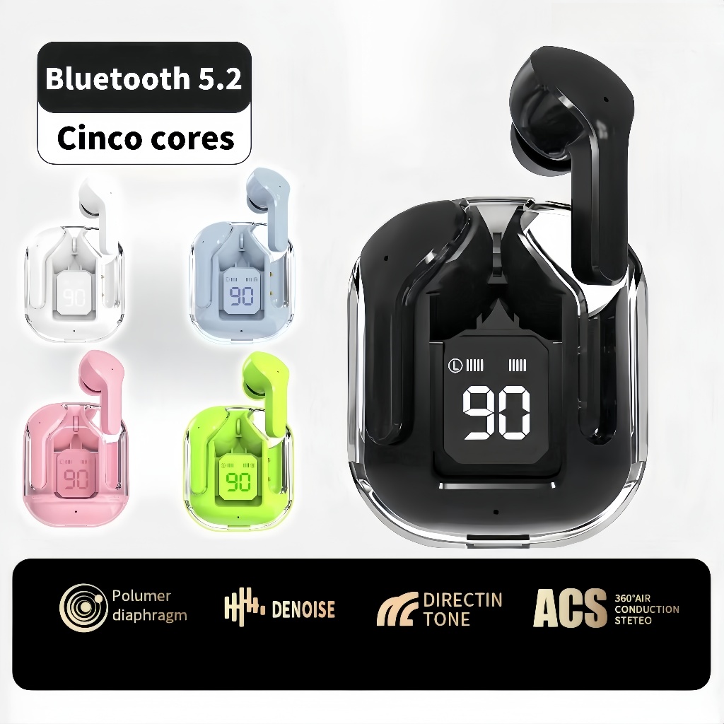 Tws Fone De Ouvido Bluetooth Sem Fio Fones Transparentes ENC Power Display Digital Estéreo Para Smartphones