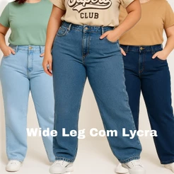 CALÇA JEANS FEMININA PLUS SIZE WIDE LEG 46 AO 54 ALTÍSSIMA QUALIDADE