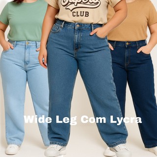 CALÇA JEANS FEMININA PLUS SIZE WIDE LEG 46 AO 54 ALTÍSSIMA QUALIDADE
