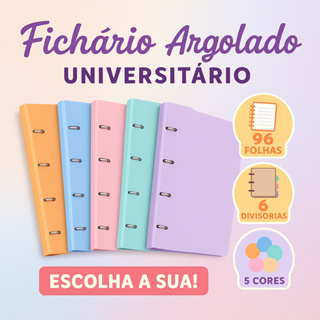 Fichário Argolado Cores Pastel Universitário Candy Sweet ACP 96 Folhas 6 Divisórias 4 Argolas em Oferta na Shopee
