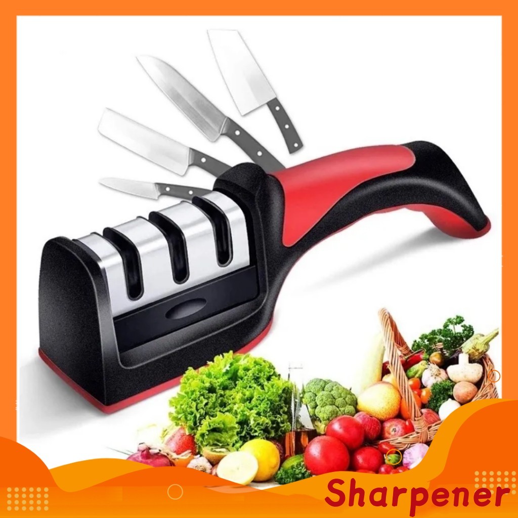 Afiador Amolador De Facas Em Aço Inox Com 3 Borda Profissional Base Emborrachado Promoção