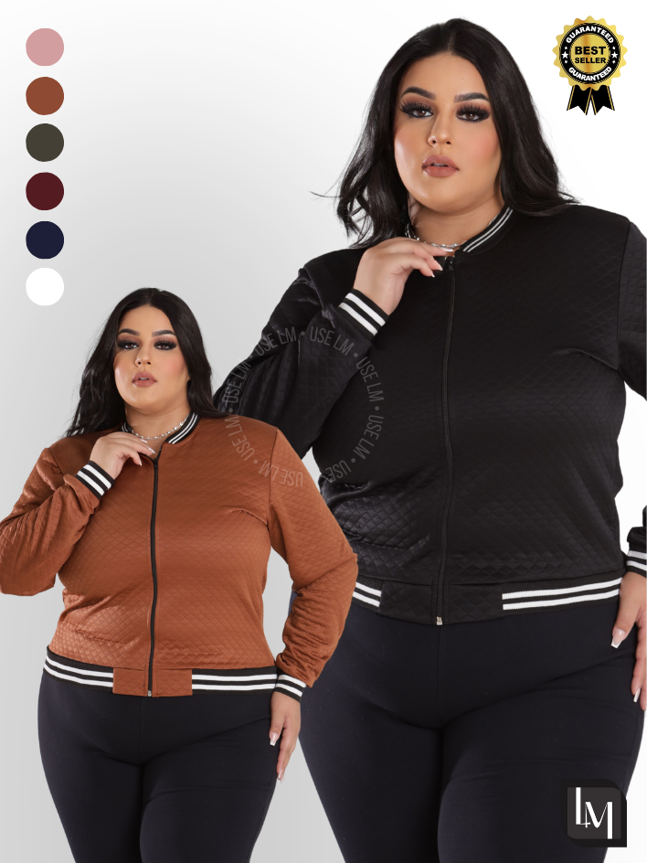 Jaqueta Bomber Plus Size Feminina Blusa Ziper Inverno Curve