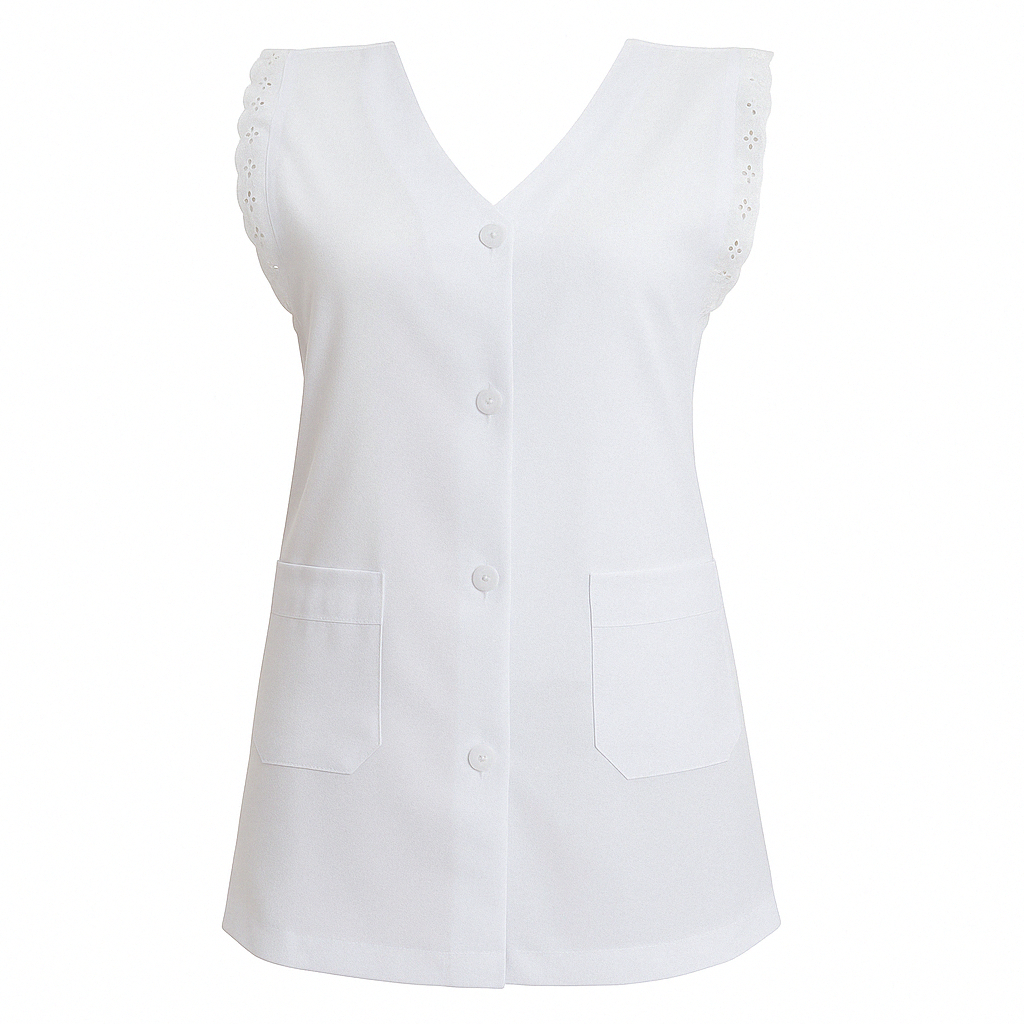 Jaleco Feminino Acinturado Sem Manga Cavado Com Renda Lese Promoção