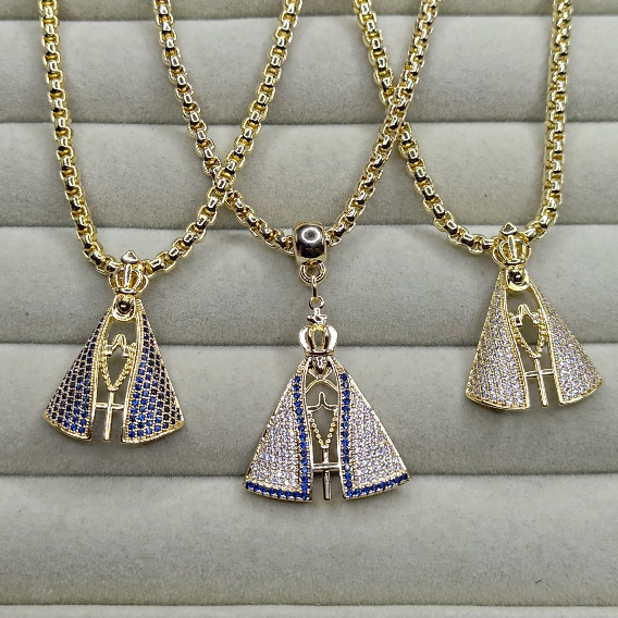 Corrente Colar Nossa Senhora Aparecida – Folheado A Ouro 18K + Zircônia
