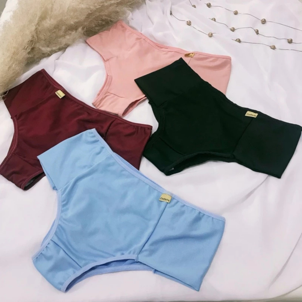 KIT 10 Calcinha Calçola Cintura Alta Microfibra Lisa Redutora Luxo Lateral Larga Conforto Lingerie