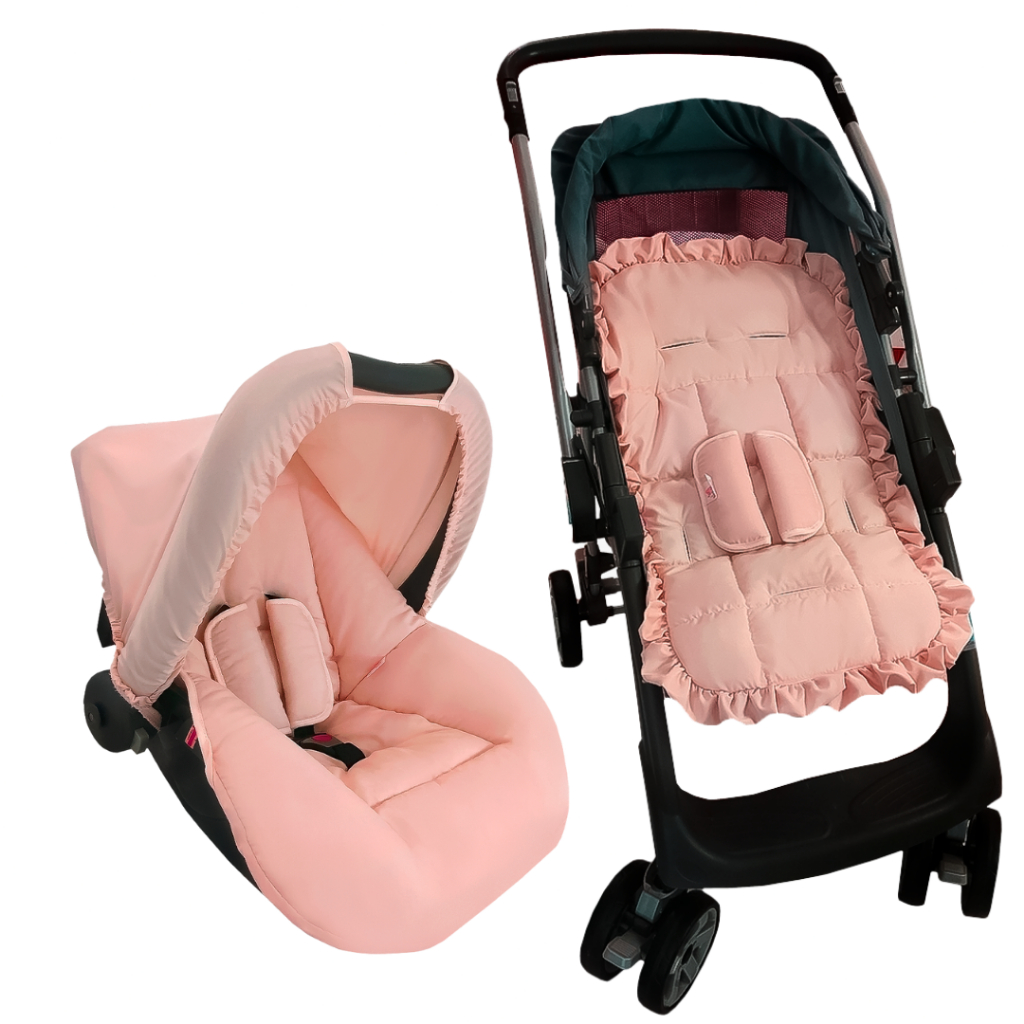 Kit Capa de Carrinho + Capa Bebê Conforto com Capota e Protetores de Cinto – Conforto e Segurança  para o Bebê
