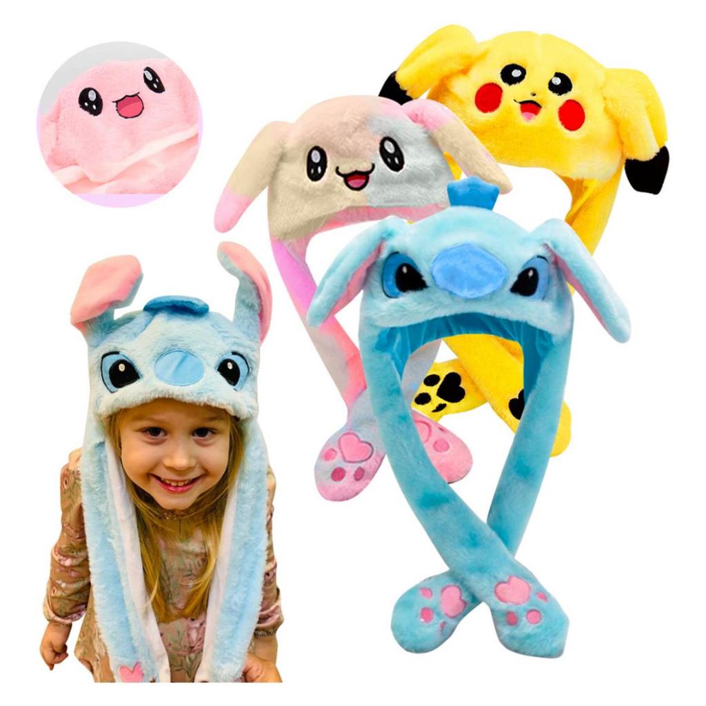 Touca Gorro Pelúcia  Com varios poersonagens Led Mexe Levanta Orelha Frio