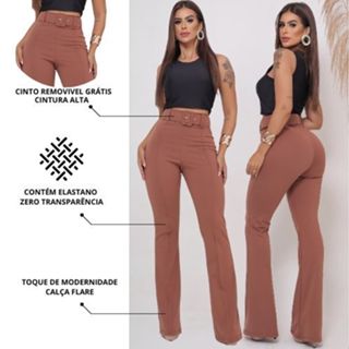 Calça Flare Bailarina Boca de Sino Feminina Com Cinto Grátis Cintura Alta Linda em Oferta na Shopee