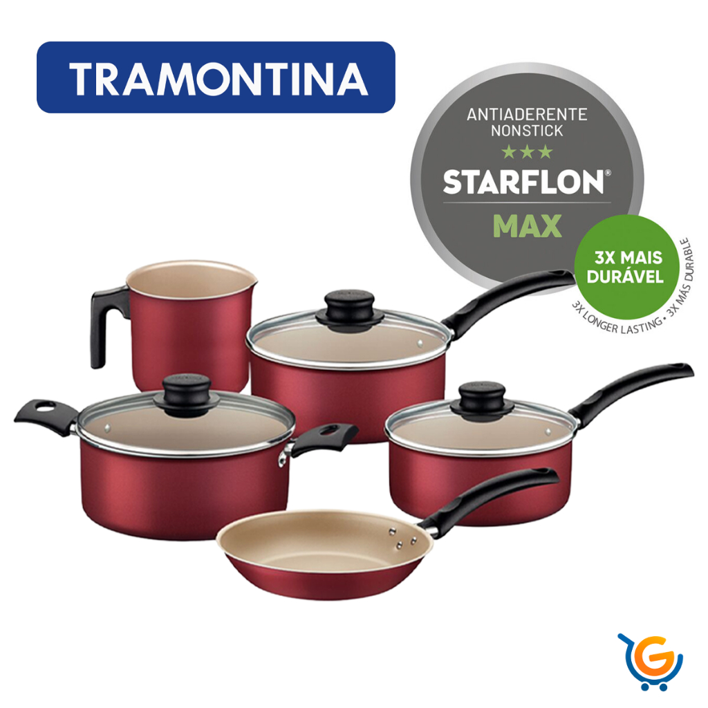 Jogo de Panelas 5 Peças Tramontina Turim Alumínio Revestimento Interno Starflon Max Vermel...
