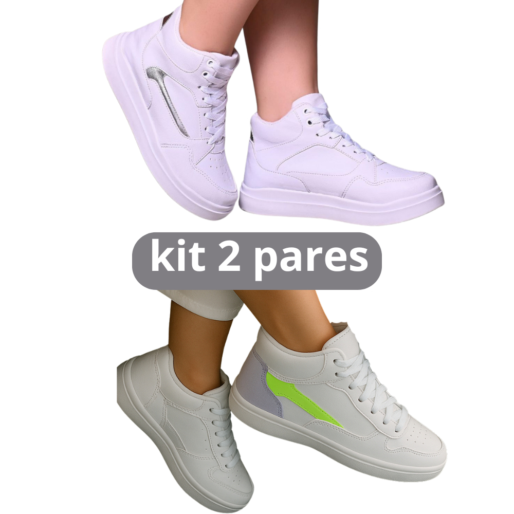 Kit Dois Pares Tênis Botinha Feminina Academia Caminhada Crossfit Treino Leve Confortável