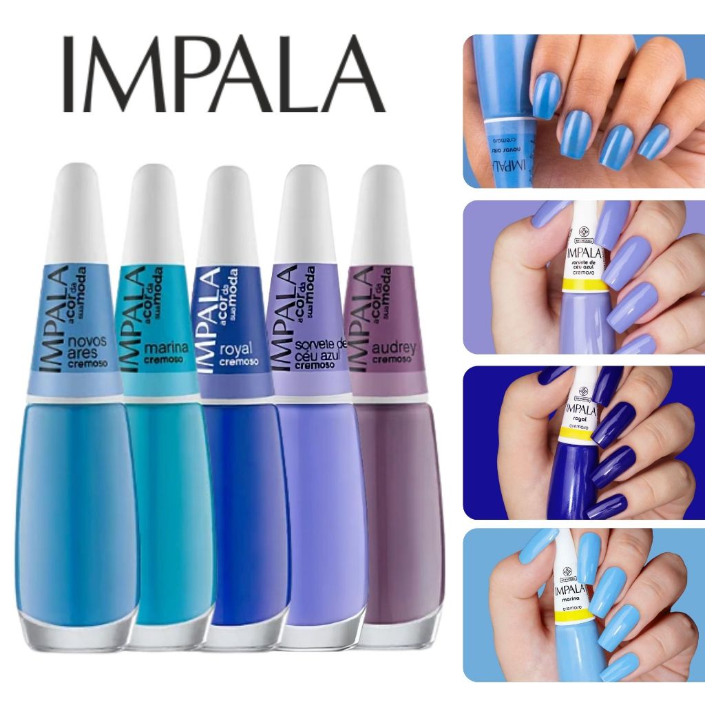 Kit 5 Esmalte Impala Tons Azul Cremoso Esmalte Atacado