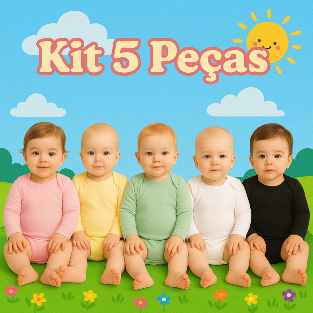 Body Bebê Manga Longa Enxoval Liso 100% Algodão Kit Feminino 5 Peças