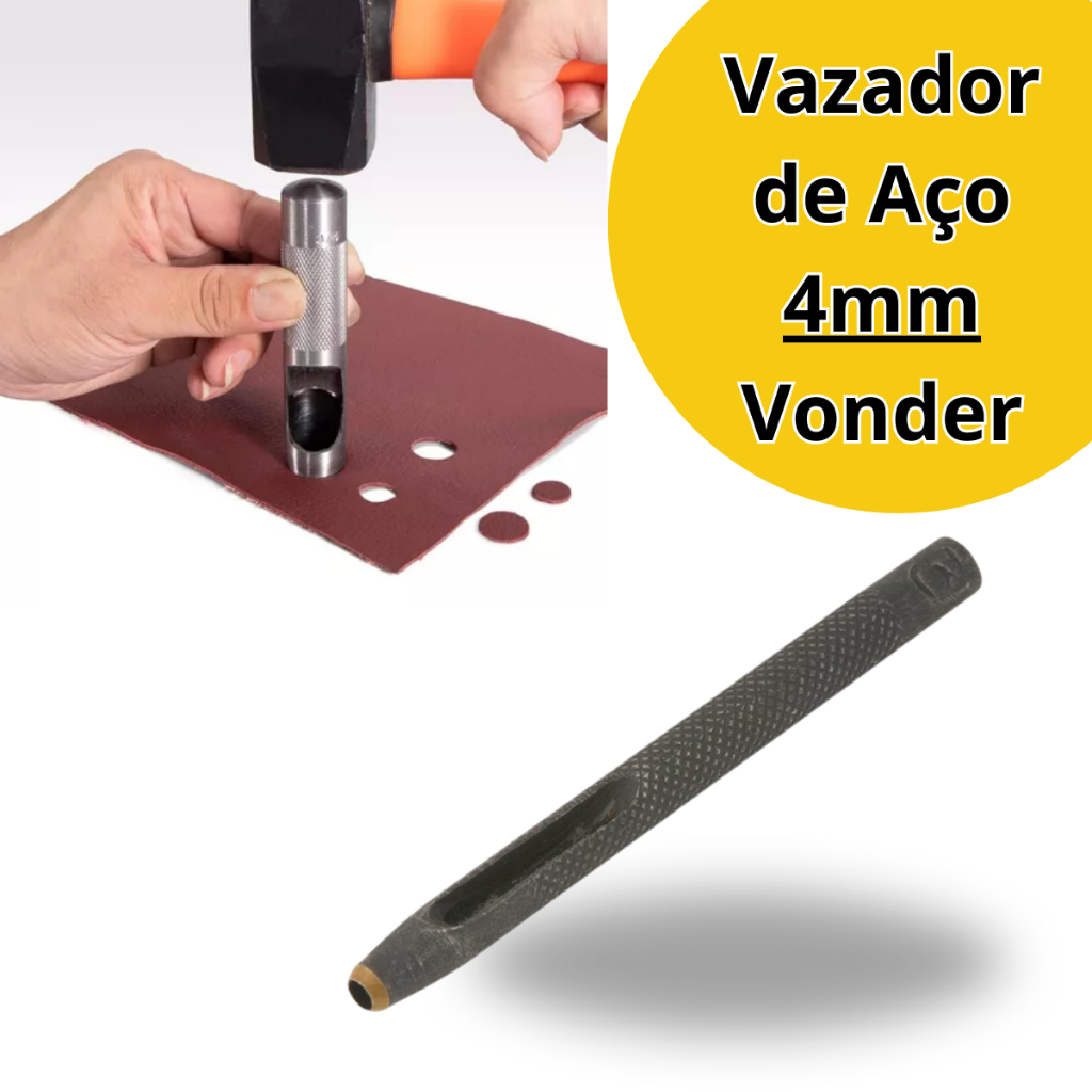 Furador Vazador 4mm Aço Couro Eva Junta Papelao Vonder - Vazador De Aço 4mm - Cilíndrico
