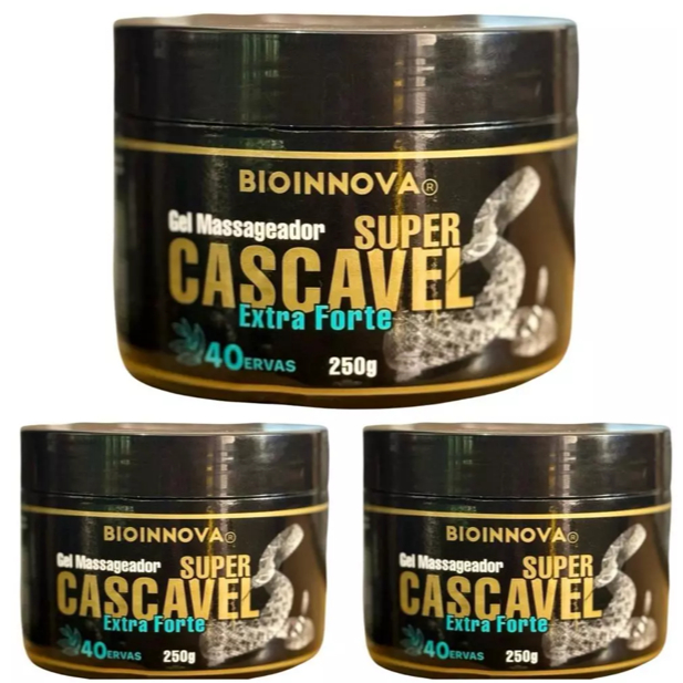 3x Gel Massageador Super Cascavel Extra Forte - 250g (cada) - Bem-Estar e Relaxamento - BioInnova