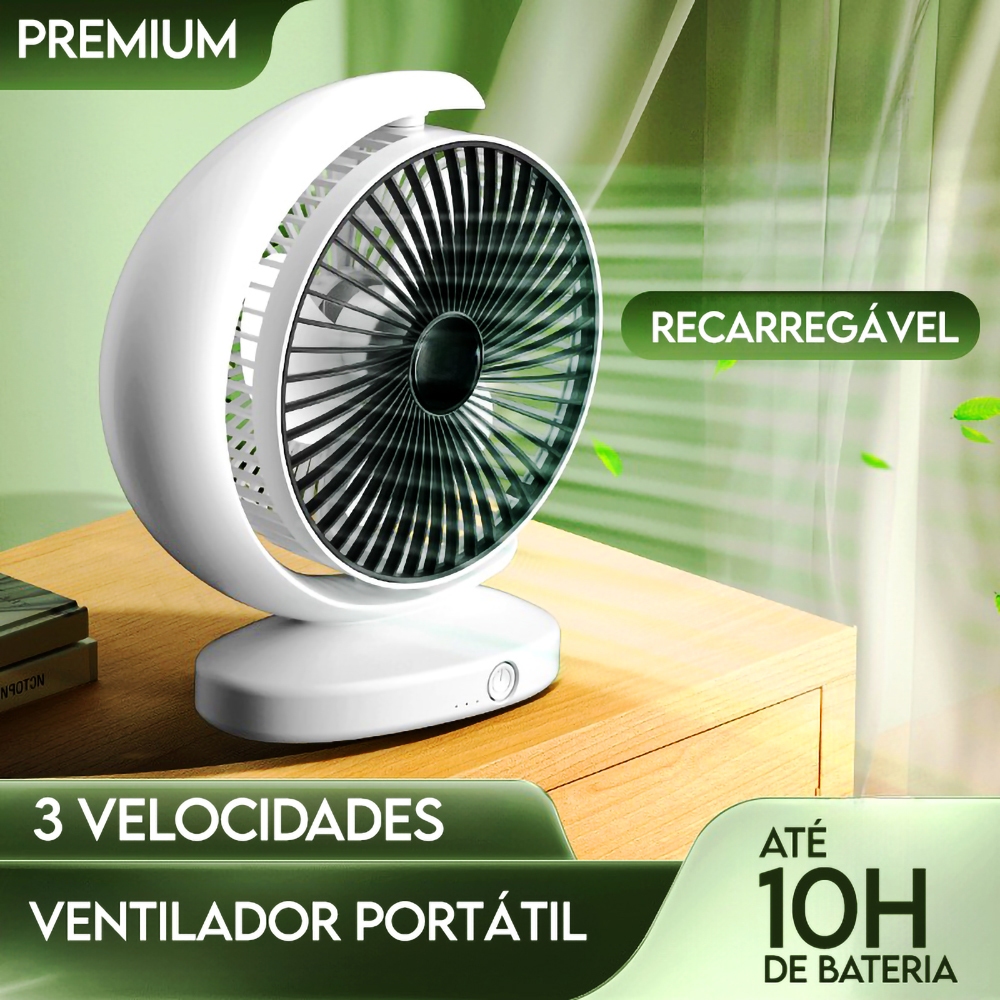 Mini Ventilador Portátil USB Recarregável 3 Velocidades Silencioso de Mesa Sem Fio