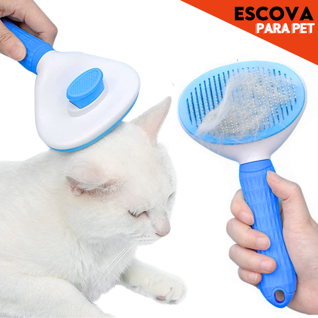 Escova Removedora Pelos Pet Autolimpante Massageadora Gato Cão Cerdas Macias Grooming