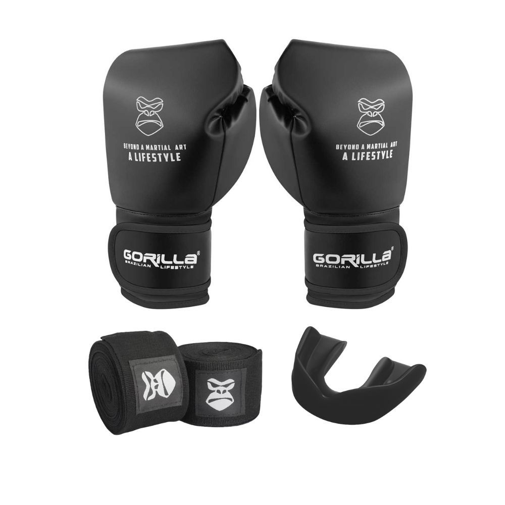 Kit Treino Gorilla Luva Boxe Profissional12 Oz boxe + Bandagem Elástica + Protetor Bucal Moldável