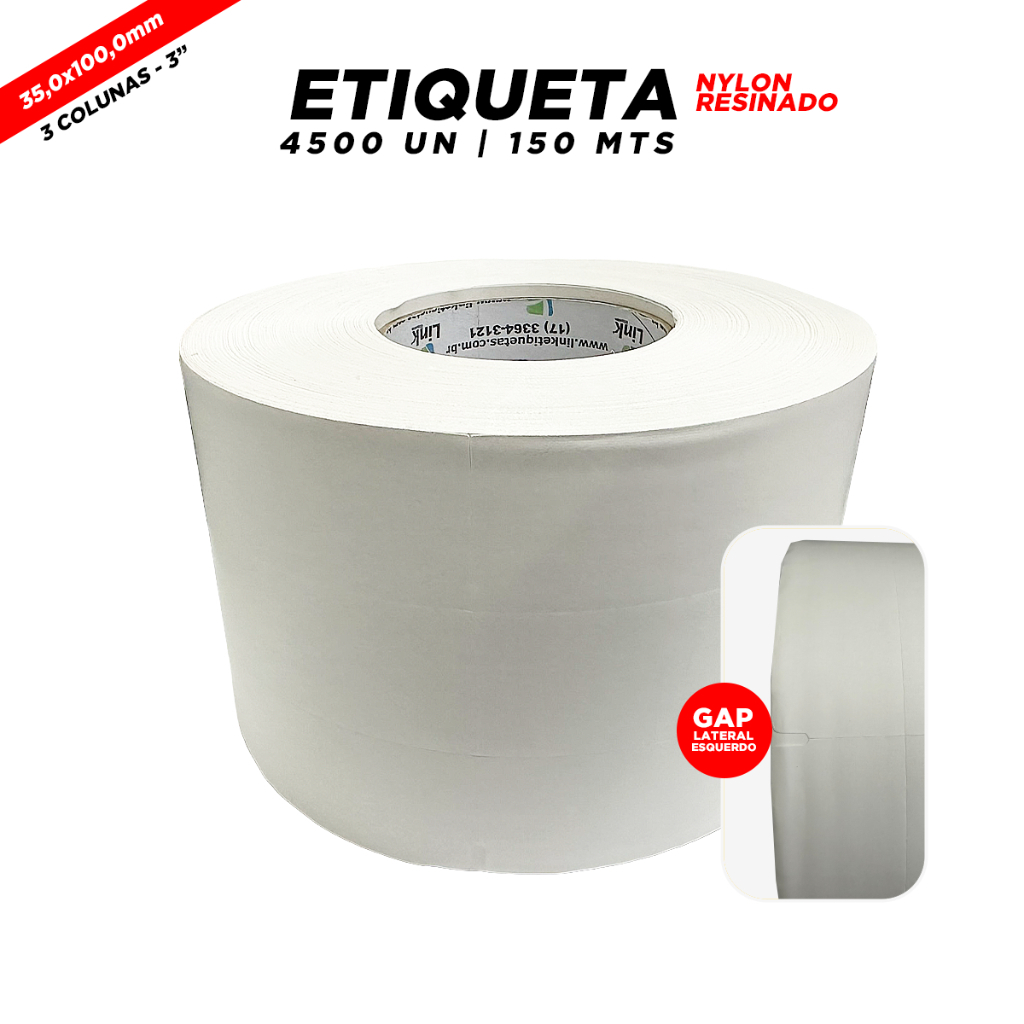 1 Rolo Etiqueta Nylon Resinado 150mts 35x100mm Gap Lateral Esquerdo
