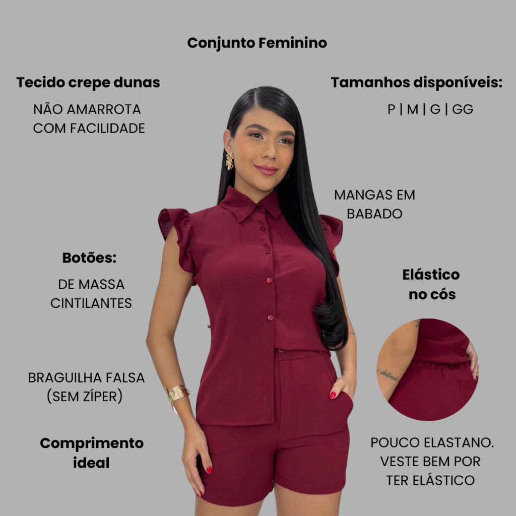 Conjunto Blusa Feminina Alça e Gola Short Feminino com Bolso