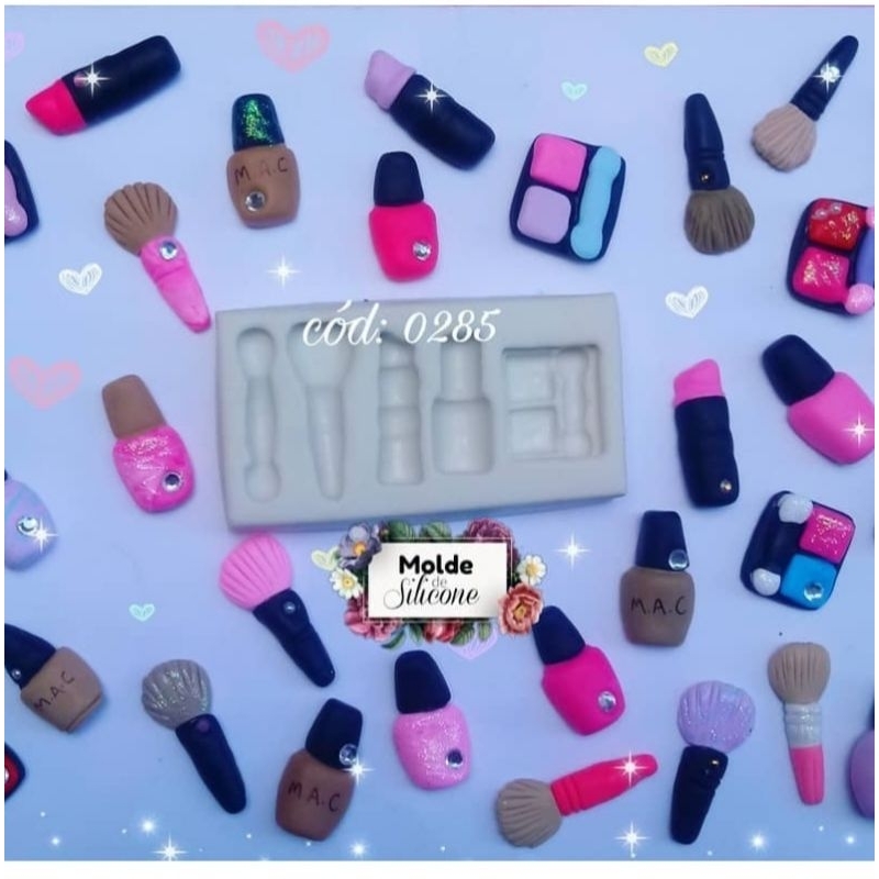 Molde de Silicone Kit Make Maquiagem cód 285 - Pincel, Batom, Sombra, Esmalte, Fashion