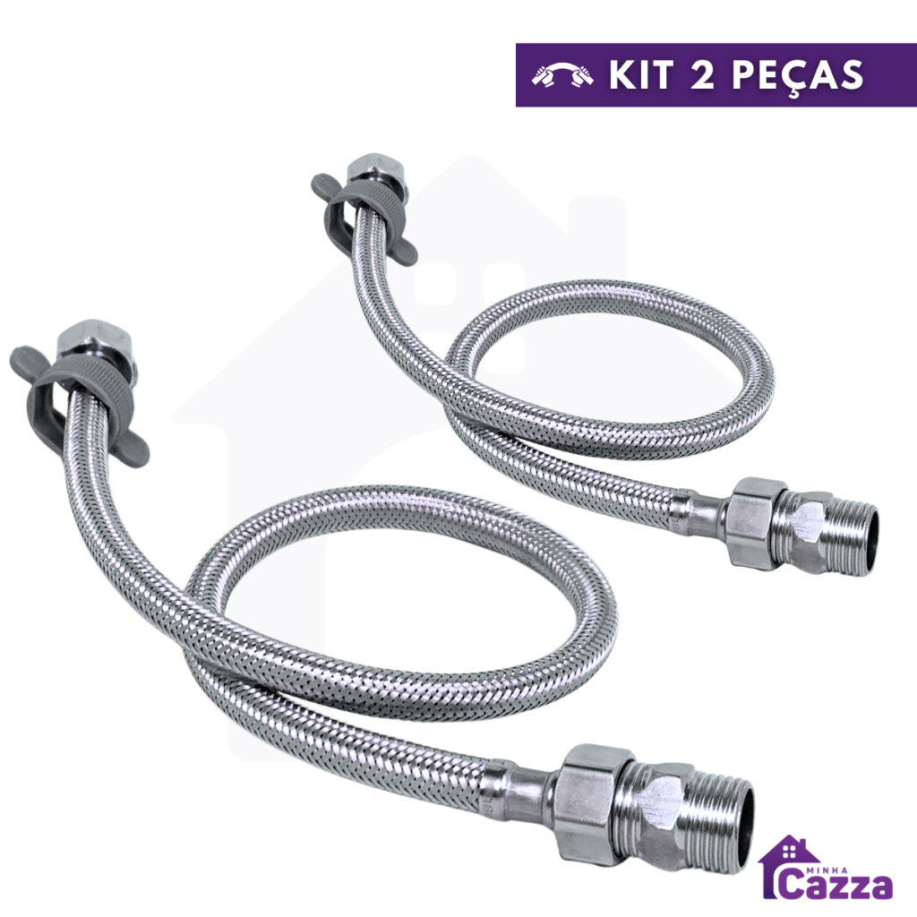 Engate Mangueira Flexível Trançado Aço Inox 40 e 60cm Quente e Fria