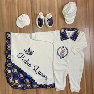 Saída Maternidade Personalizada Para Menino 100% Algodão 5 Peças em Oferta na Shopee