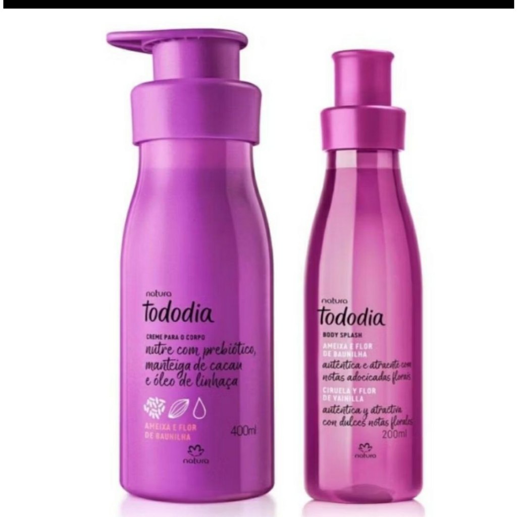 Kit Natura Tododia, Maçã Caramelada e Baunilha, Ameixa e Flor de Baunilha, Hidratante Corporal e Body Splash