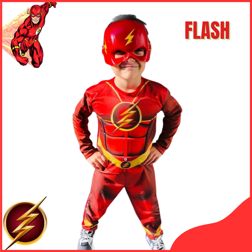 Fantasia Do Flash Longa Com Enchimento E Mascara De Plastico