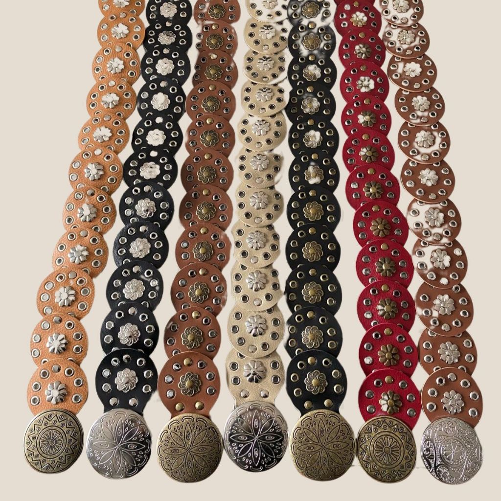 Cinto Feminino Boho Moda Courinho Fivela Ouro e Prata Chic Tendência Country Western Versátil