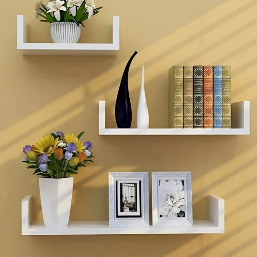Jogo Kit 3 Prateleiras Em U 70x20 Quarto Sala Cozinha Mdf Brancas em Oferta na Shopee