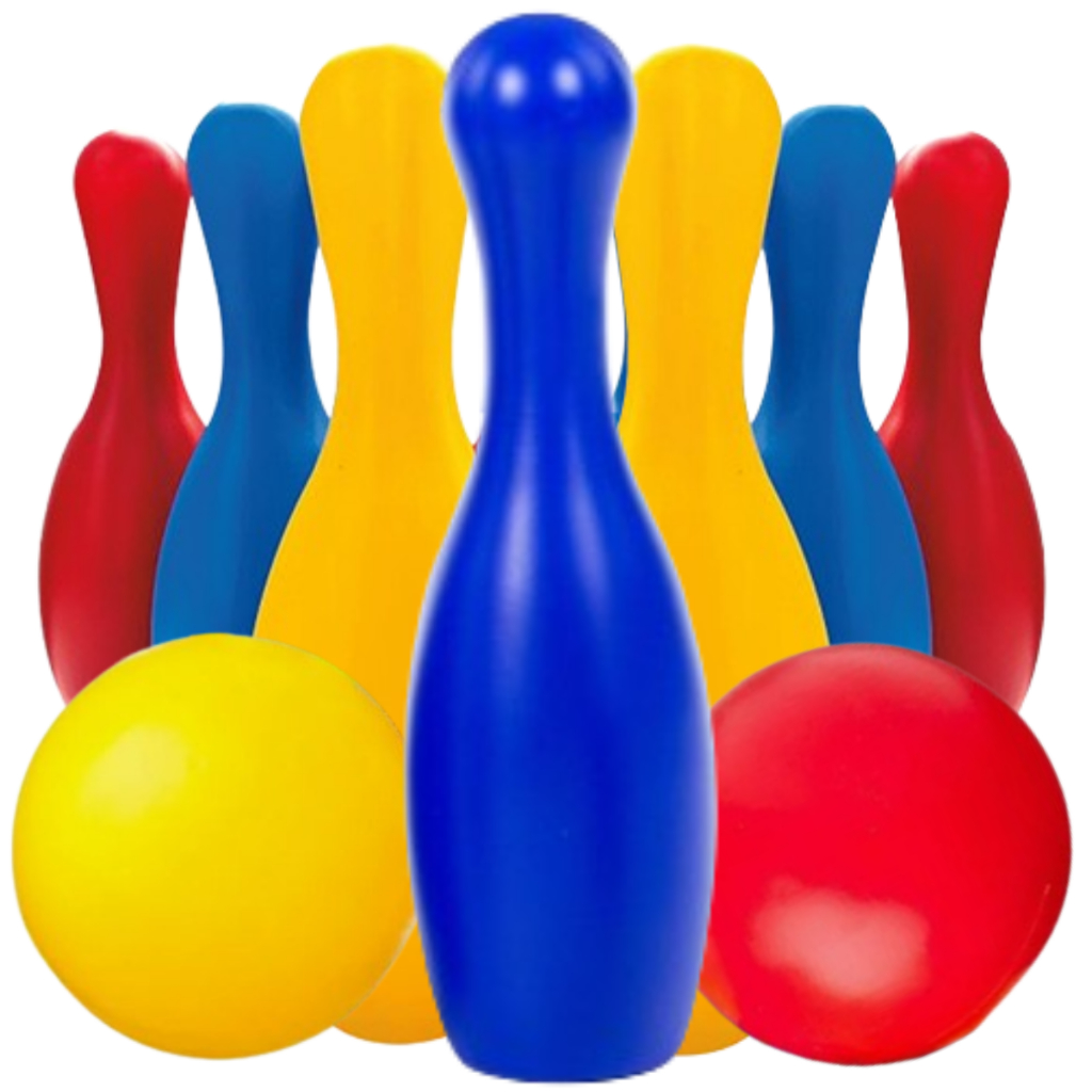 Conjunto Kit Jogo De Boliche Brinquedo Infantil C/09 Pinos + 3 Bolas 29cm Diversão Brinquedo Esporte