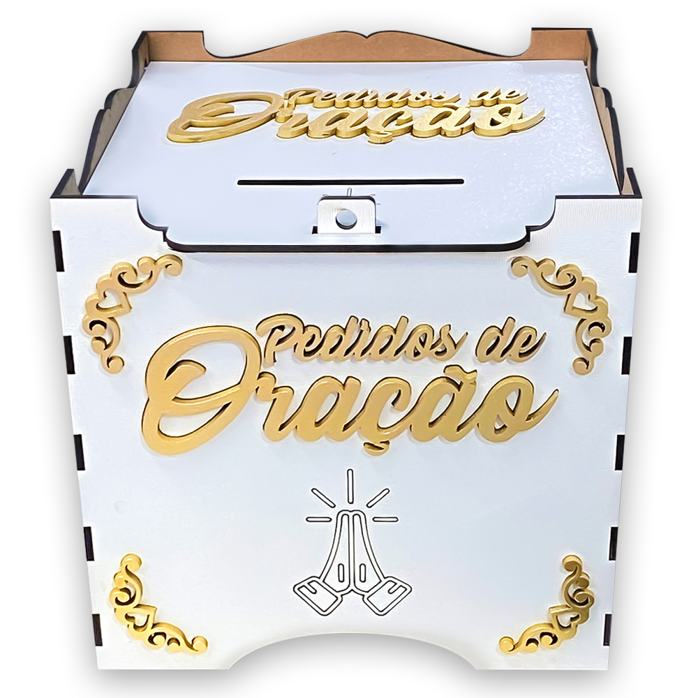 Caixa Cofre Pedidos de Oração MDF 20x20x20 com Entrada para Cadeado - Igrejas e Eventos Religiosos