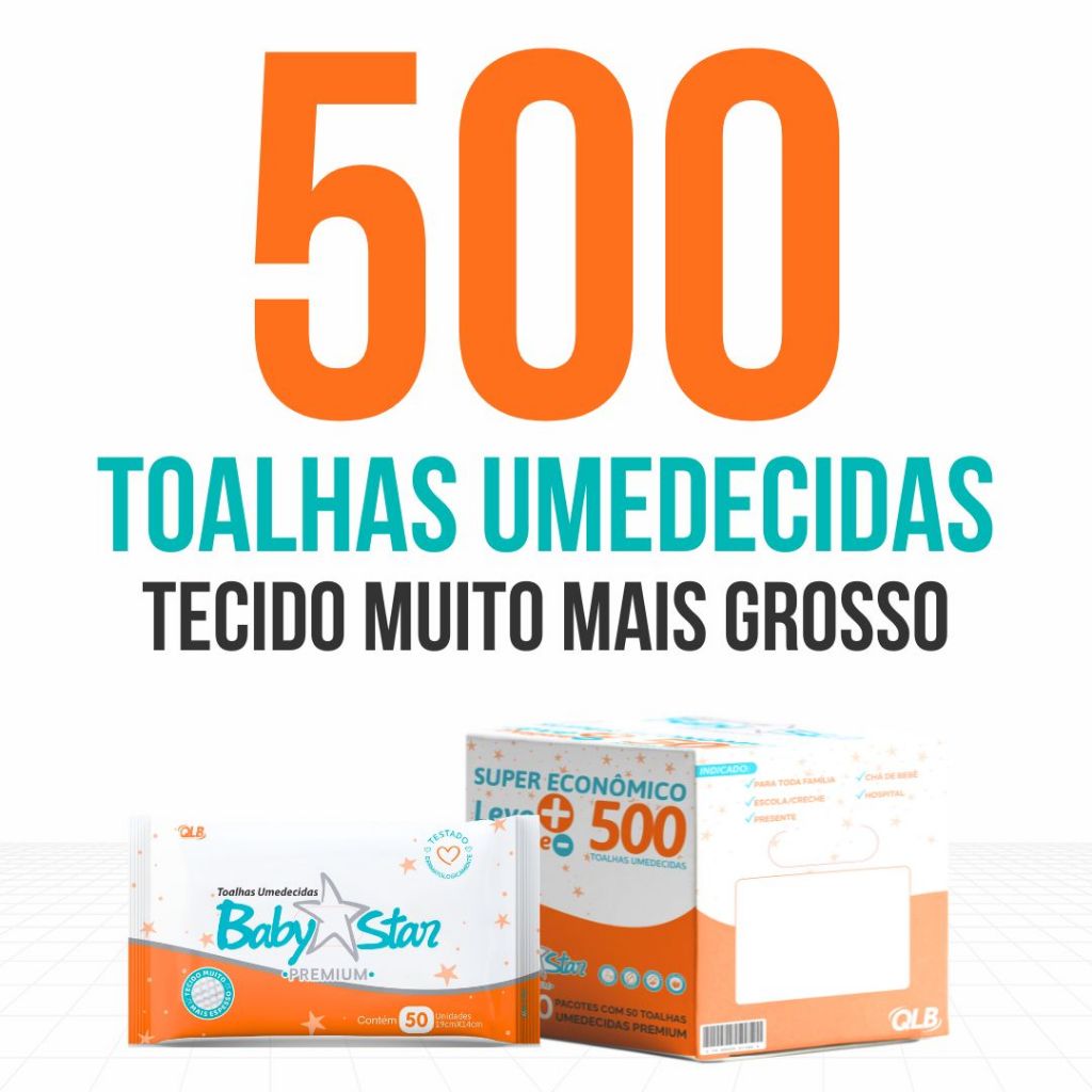 Box Baby Star Premium c/ 500 Lenços/Toalhas Umedecidas
