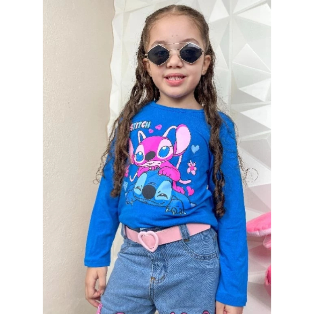 Camiseta Manga Longa Infantil Croped Infantil Stitch Camiseta Camisa Blusa Infantil Stitch Roupa Infantil Blogueirinha